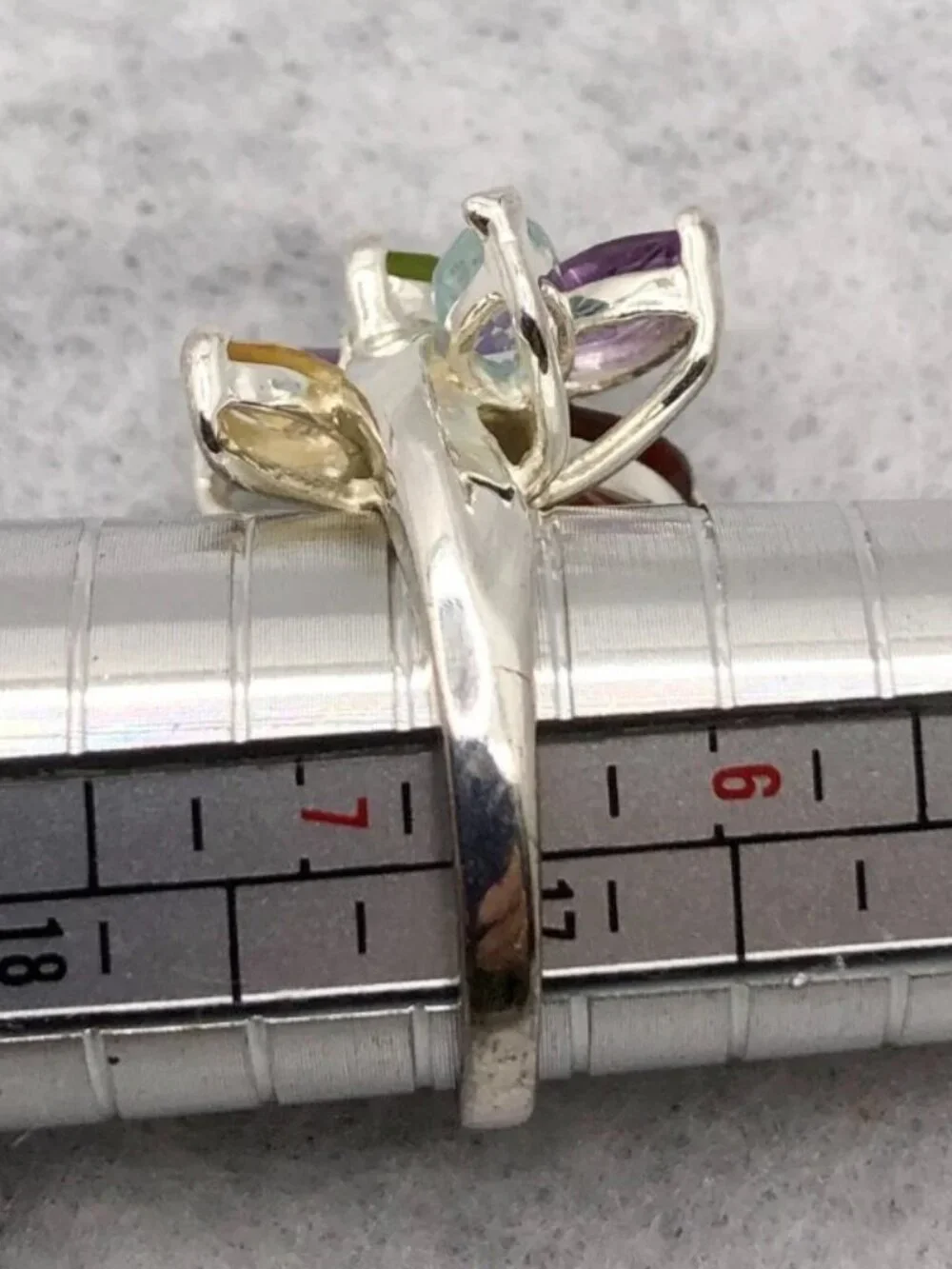 Colorful Sterling silver multicolor stone flower ring   6.5 - 7